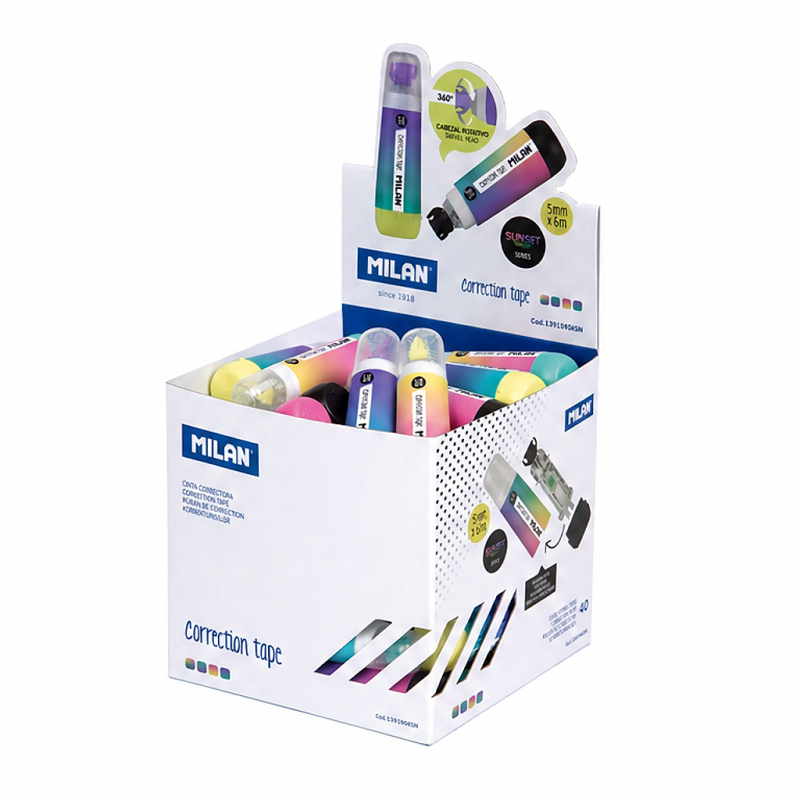 Milan Sunset Display Cube of 40 Cylindrical Correction Tapes 5 mm x 6 m