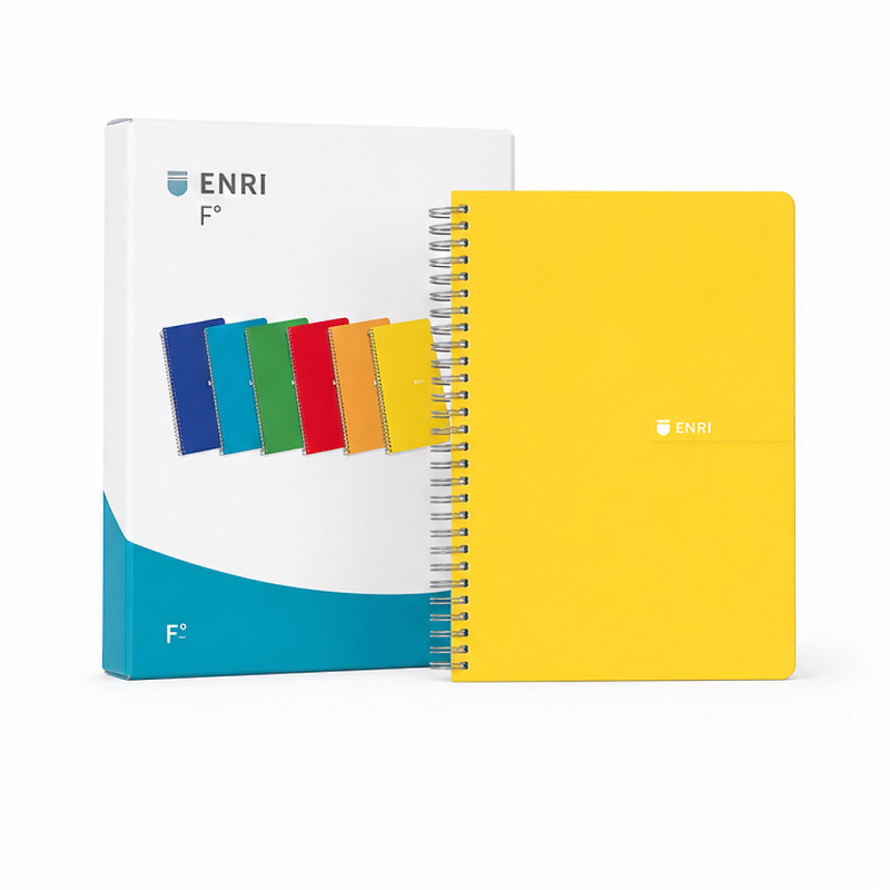 Cahier spirale Enri Fº à couverture rigide, uni, 80 feuilles, assorti - lot de 5