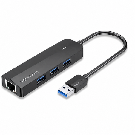 Vention Hub USB 3.0 5 en 1, 3 ports USB-A, Ethernet RJ45, noir