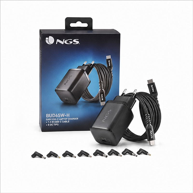 NGS BUD65W-H Chargeur USB-C GaN 65W pour ordinateurs portables HP