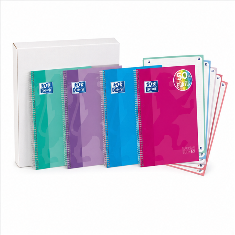 Oxford Europeanbook 5 cahier spirale A4+ 5x5 120 feuilles - lot de 5