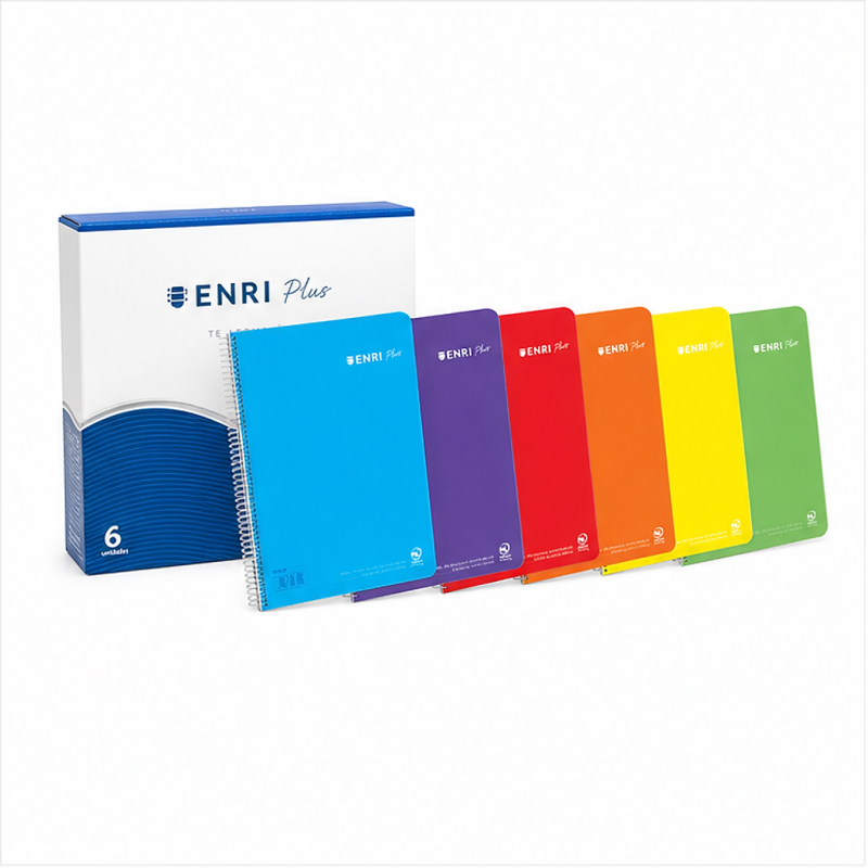 Enri Plus Cahier spirale format folio, réglure 3,5 mm, 80 feuilles 90 g - lot de 5