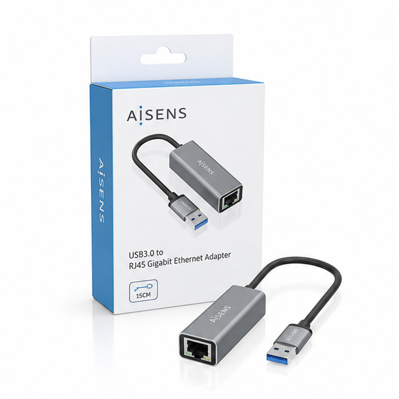 Aisens USB 3.0 to Gigabit Ethernet Converter, 15 cm, Gray