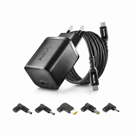 NGS BUD65W-L chargeur GaN 65W USB-C avec câble 1,5 m et 5 embouts Lenovo