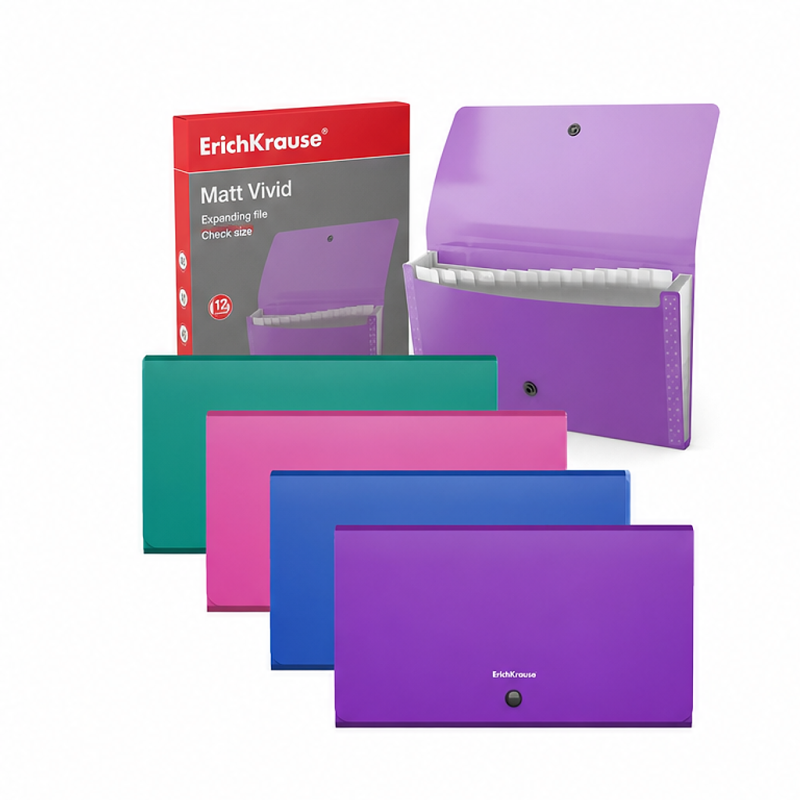 ErichKrause Matt Vivid, trieur 12 compartiments, format chèque, couleurs assorties - lot de 4 ErichKrause Matt Vivid, trieur 12 compartiments, format chèque, couleurs assorties - lot de 4