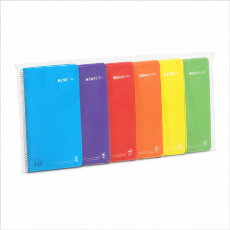 Enri Plus cahier spirale 1 ligne format quarto, 80 feuilles 90 g avec marge – lot de 5