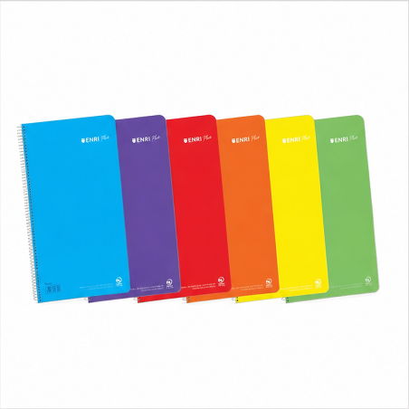 Enri Plus cahier spirale 1 ligne format quarto, 80 feuilles 90 g avec marge – lot de 5