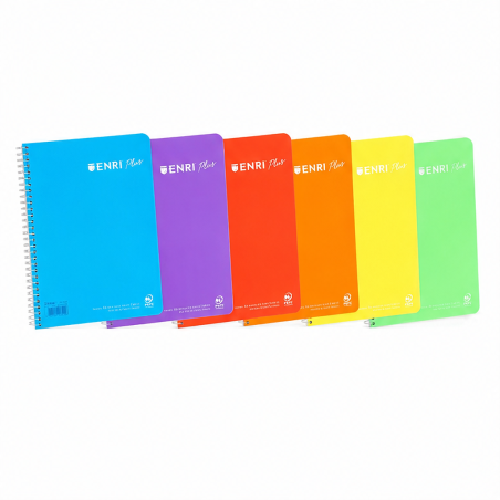 Enri Plus Cahier spirale quarto ligné 3,5 avec marge – lot de 5