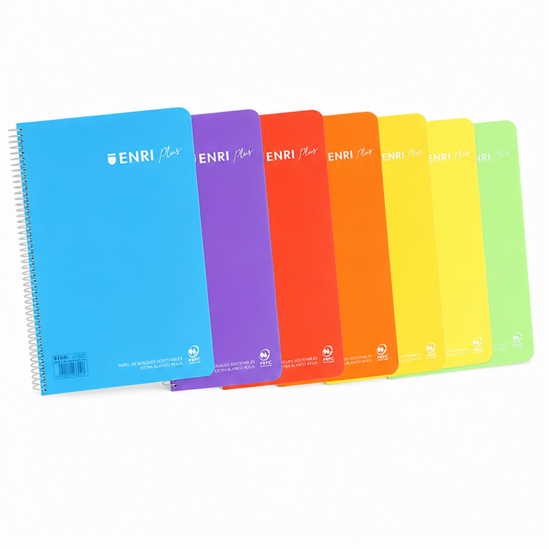 Cahier à spirale Enri Plus folio quadrillé 4x4 mm, 80 feuilles, 90 g, avec marge – lot de 5