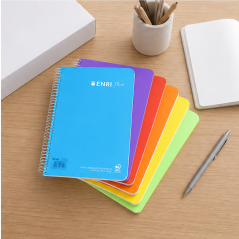 Cahier à spirale Enri Plus folio quadrillé 4x4 mm, 80 feuilles, 90 g, avec marge – lot de 5