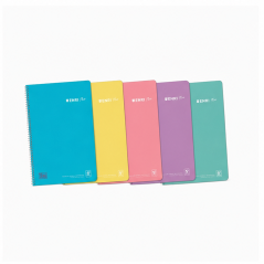 Enri Plus cahier spirale folio quadrillé 4x4 mm, 80 feuilles, 90 g, marge, couverture plastique – lot de 5