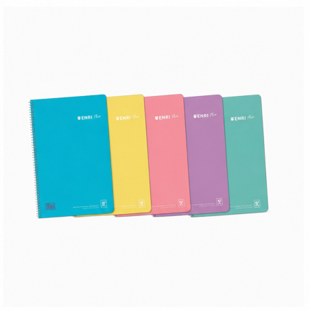 Enri Plus cahier spirale folio quadrillé 4x4 mm, 80 feuilles, 90 g, marge, couverture plastique – lot de 5