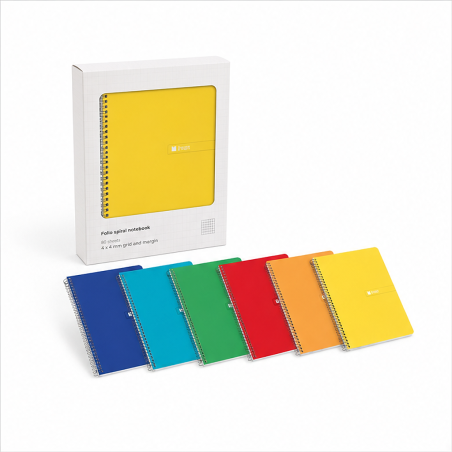 Enri Plus Cahier spirale folio quadrillé 4 x 4 mm, 80 feuilles, 60 g – lot de 10