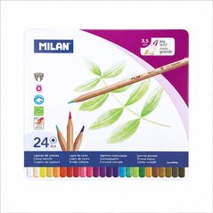 Milan boîte métal 24 crayons couleur 3,5 mm