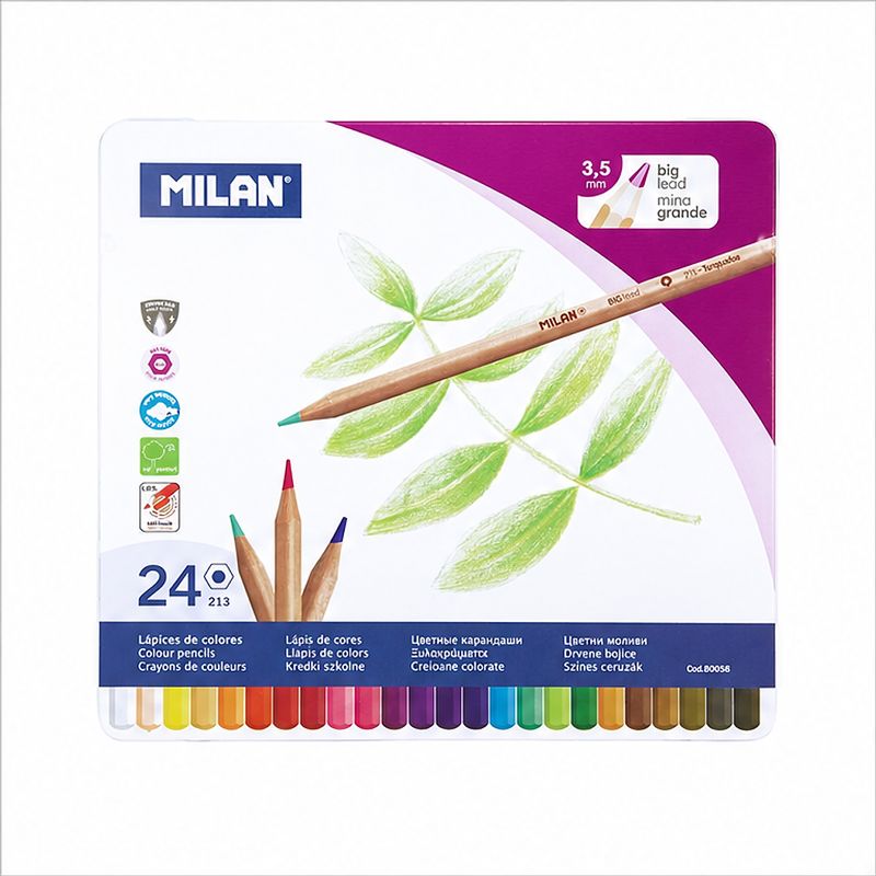 Milan metal box with 24 colored pencils, 3.5 mm thick lead