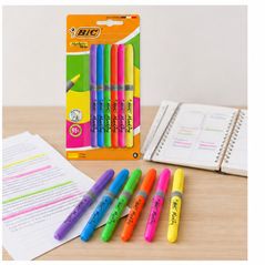 BIC Highlighter Grip, 6 surligneurs fluo assortis