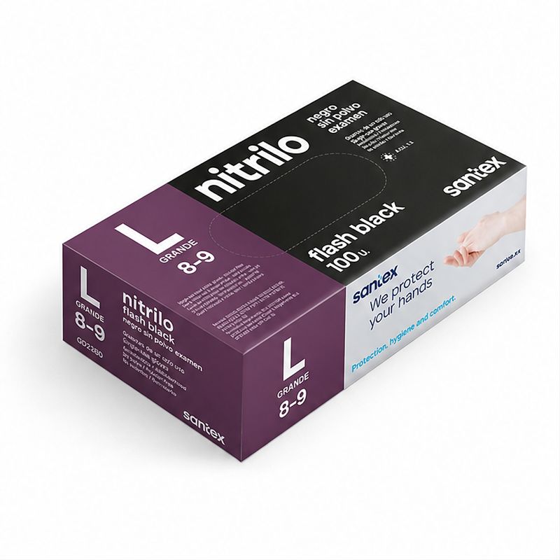 Santex Flash Black gants nitrile noir taille L, boîte de 100