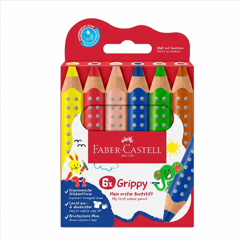 Faber-Castell Grippy crayons de couleur, pochette de 6