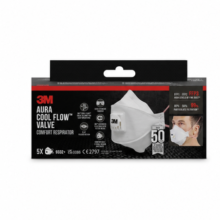 3M Aura 9332+ FFP3 avec valve, 5 unités
