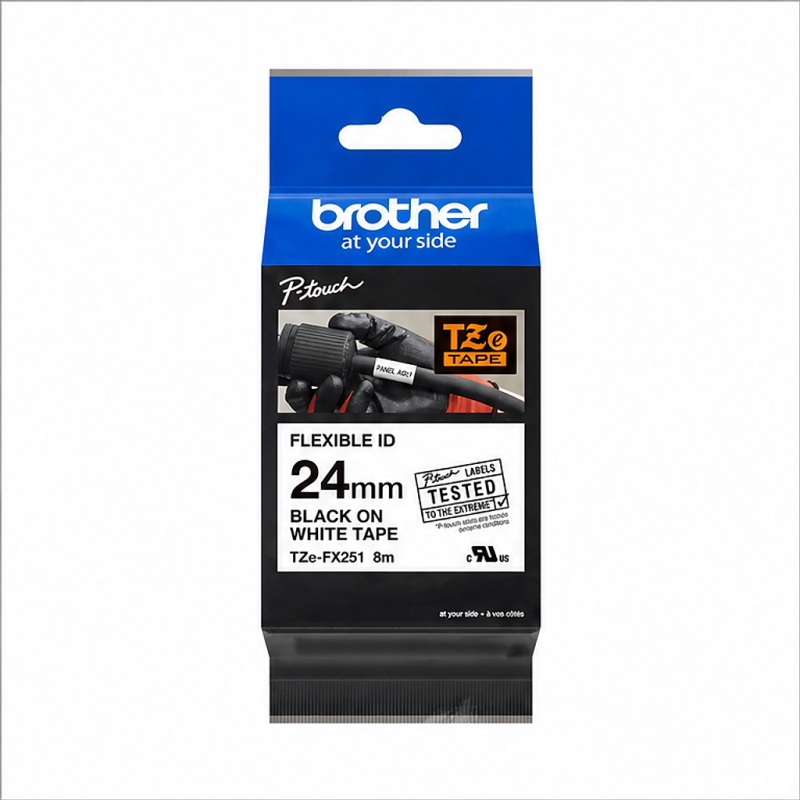 Brother TZe-FX251 Flexible ID Tape 24 mm Black on White 8 m